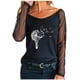 thumbnail image 1 of Camiseta de manga larga con cuello redondo y estampado de malla sólida para mujer Pompotops  gfhjh16356, 1 of 6