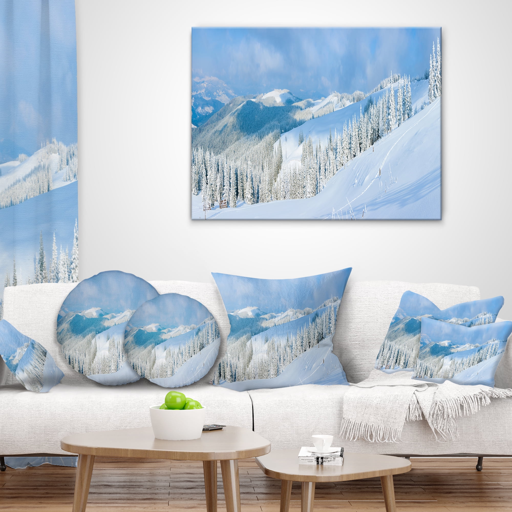 Designart Panoramic Winter Mountain - Landscape Photography Throw Pillow - 16x16