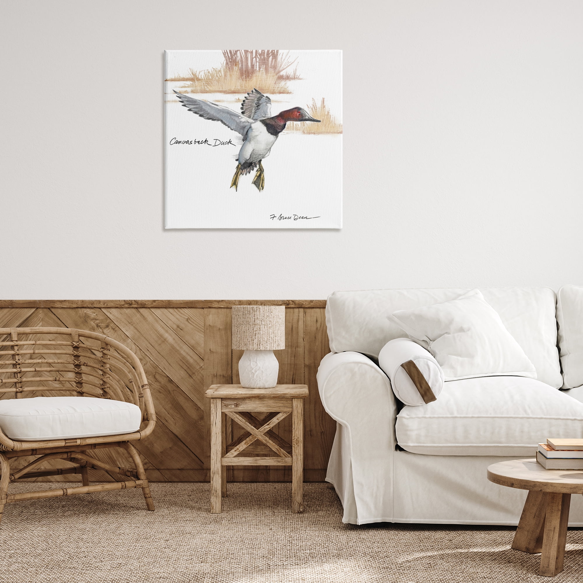 Stupell Industries Canvasback Duck Flying Animals Painting Wrapped Canvas Art Print Wall Art, 30 x 30