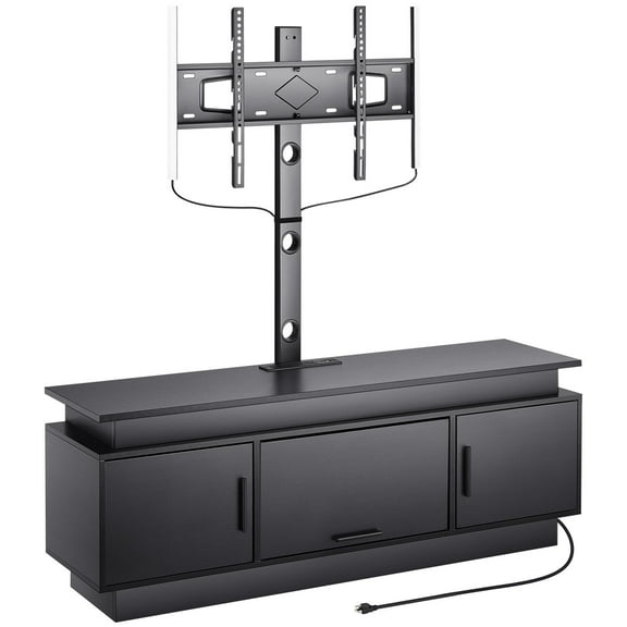 60" Height Adjustable TV Stand with Mount for up to 75 inch TVs, Entertainment Center with Power Outlet & LED Lights, 3-Tier Storage Cabinet for Living Room and Bedroom