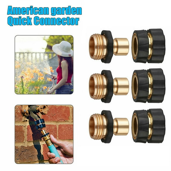 Ywbawe Aluminum Garden Hose Connector Set 3/4 Inch Quick Connect Fitting for Watering Sprinkler Nozzle 3-Pack
