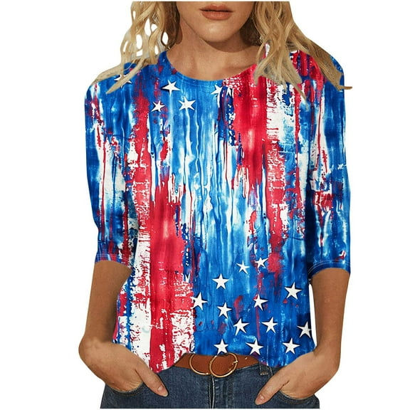 Dagegui Under $15 4th of July Patriotic Shirts for Women 2025 American Flag Stars Stripes T-Shirts Glitter Firework Graphic Tees Memorial Day Parade Summer Tops