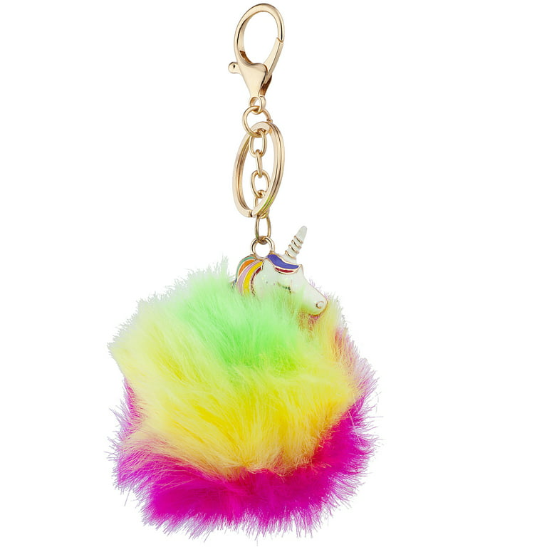 Lux Accessories Rainbow Tie Dye Faux Fur Pom Pom Enamel Unicorn