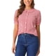 thumbnail image 1 of CAMISA DE CUADROS PARA MUJERES INSPIRE CHIC CON COLLAR PETER PAN Y MANGAS CORTAS ABULLONADAS, BLUSA DE BOTONES A CUADROS EN ROJO, 1 of 5
