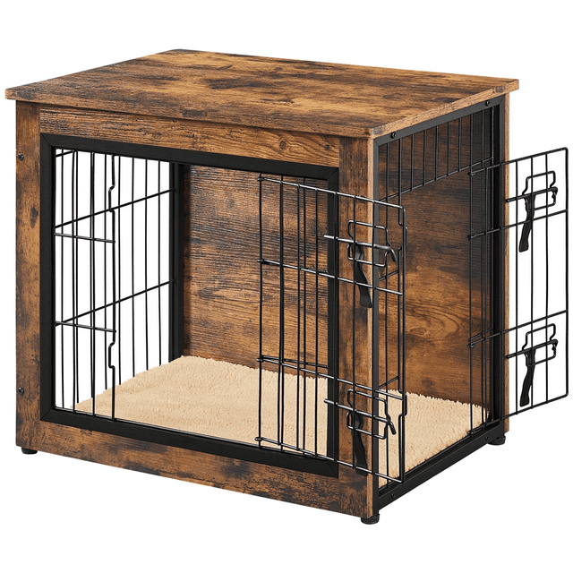 Yaheetech 27.5"W Dog Crate Furniture with Anti-skid Plush Mat, Rustic Brown
