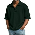 thumbnail image 3 of Afuyipoi Men's Waffle Knit Polo Shirts, Short Sleeve Button Down Collar Casual Shirt Top Army Green Size 2XL, 3 of 10