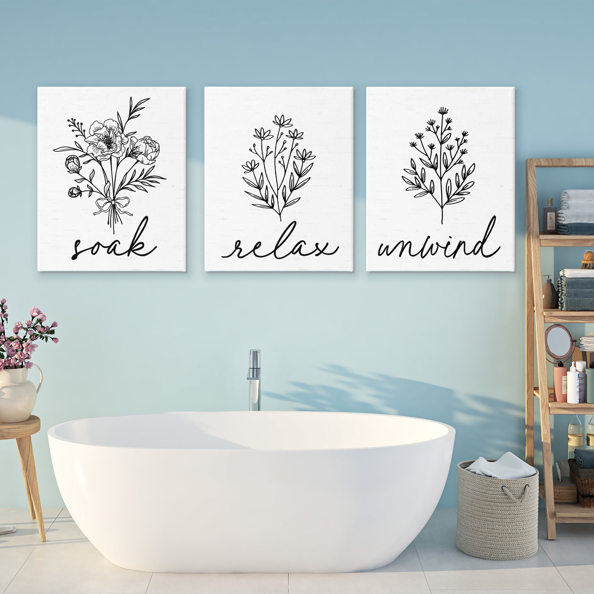 Bathroom Herbs for Relaxation 3 Piece Canvas Wall Art Set, design by Lettered and Lined