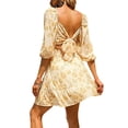 thumbnail image 4 of VISgogo Vestido de manga farol para mujer con decoración de volantes, ropa de verano de cintura alta con escote cuadrado de lunares VISgogo  moda, 4 of 9