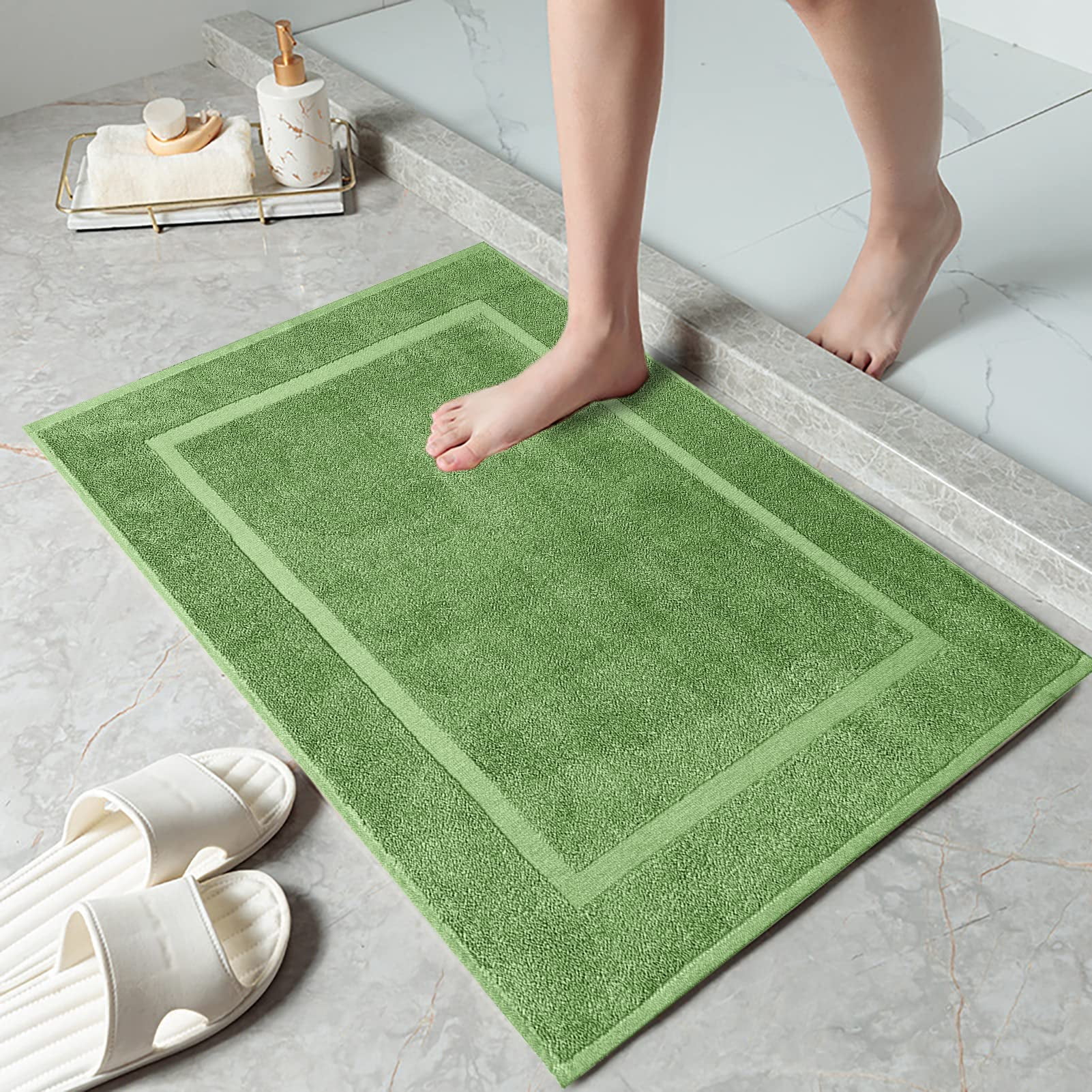 Dan River Green Bath Mat Classic Set 2 piece 21x34 in Soft Quick Drying Cotton Bathroom Rugs