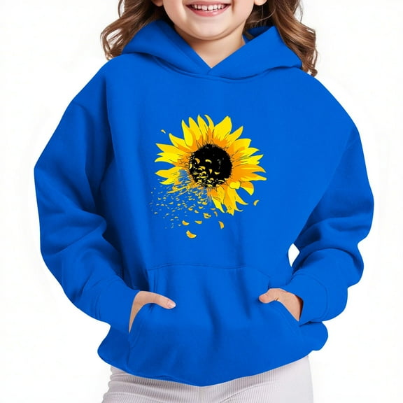 Thetops Toddler Blue Sunflower Hoodie, 4T - Durable, Easy Care, Machine Washable for School & Everyday Wear