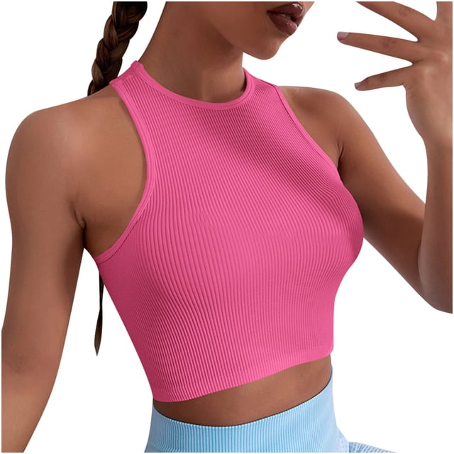 Bowake Women's Sleeveless Crewneck Tank Tops Racerback Slim Fitted Basic Ribbed Knit Crop Tunic Shirts