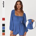 thumbnail image 2 of Spot al por mayor Moda europea y americana Ropa de verano para mujer Linterna de cuerda sin espalda Mono de manga larga Pantalones cortos cómodos e informales Nuevo estilo, 2 of 5