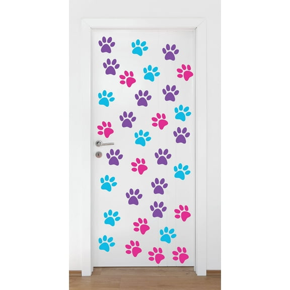 Animal Wall Decal Cute Aesthetic Colourful Prismatic Paw Prints Bedroom Wall Decal for Children Dog Cute Themed Room Décor - Size: 18 In x 18 In