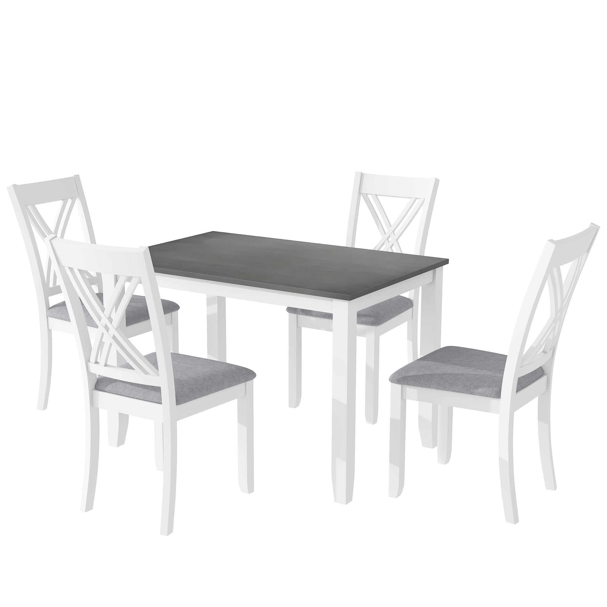 MAYEERTY Rustic Minimalist 5-Piece Dining Table Set with 4 X-Back Chairs, Gray – Perfect for Small Spaces