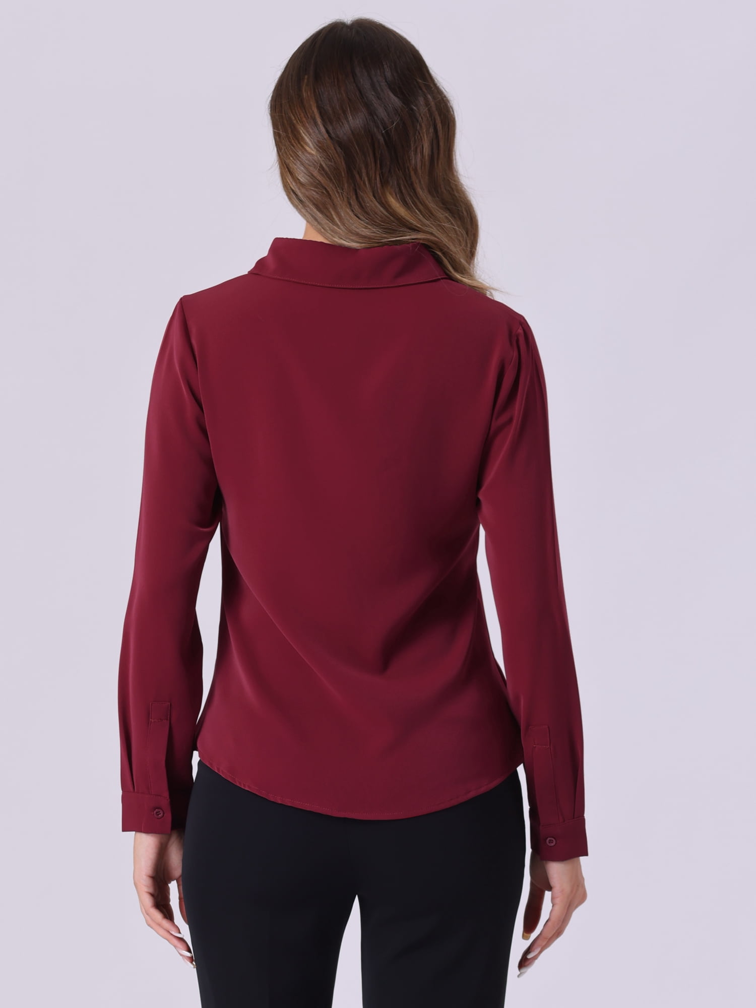 DARING DIVA Women's Color Block Button Down Long Sleeve Work Shirt M Solid Wine Red