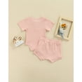 thumbnail image 4 of Qmyliery Baby Girls Romper Set, Cute Short Sleeve Romper with Elastic Waist Shorts, 4 of 9
