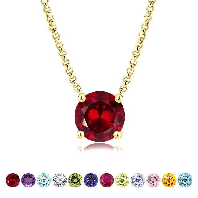 JeenMata Hermoso collar con colgante solitario de piedra natal de enero de corte redondo de 1 quilate, granate, chapado en oro amarillo de 18 quilates, mujer, adulto