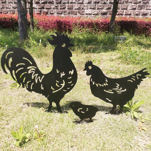 Estatuilla de animales TUNC Metal Hierro Gallo Gallina Pollito Decoración Jardín