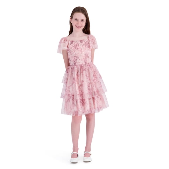 Kensie Girl Sleeveless Printed Soft Mesh Mauve Dress, Sizes 4-16