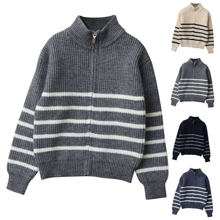 AHTJRT Full Zip Cardigans for Kids Textured Knit Mock Neck Windproof Coats Oversized Striped Color Block Sweaters Casual Fall Daily Lounge Tops Blue 13-14 Years AHTJRT Full Zip Cardigans for Kids Textured Knit Mock Neck Windproof Coats Oversized Striped Color Block Sweaters Casual Fall Daily Lounge Tops Blue 13-14 Years