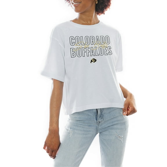 Women's Gameday Couture White Colorado Buffaloes Slogan Boxy Fit Cropped T-Shirt