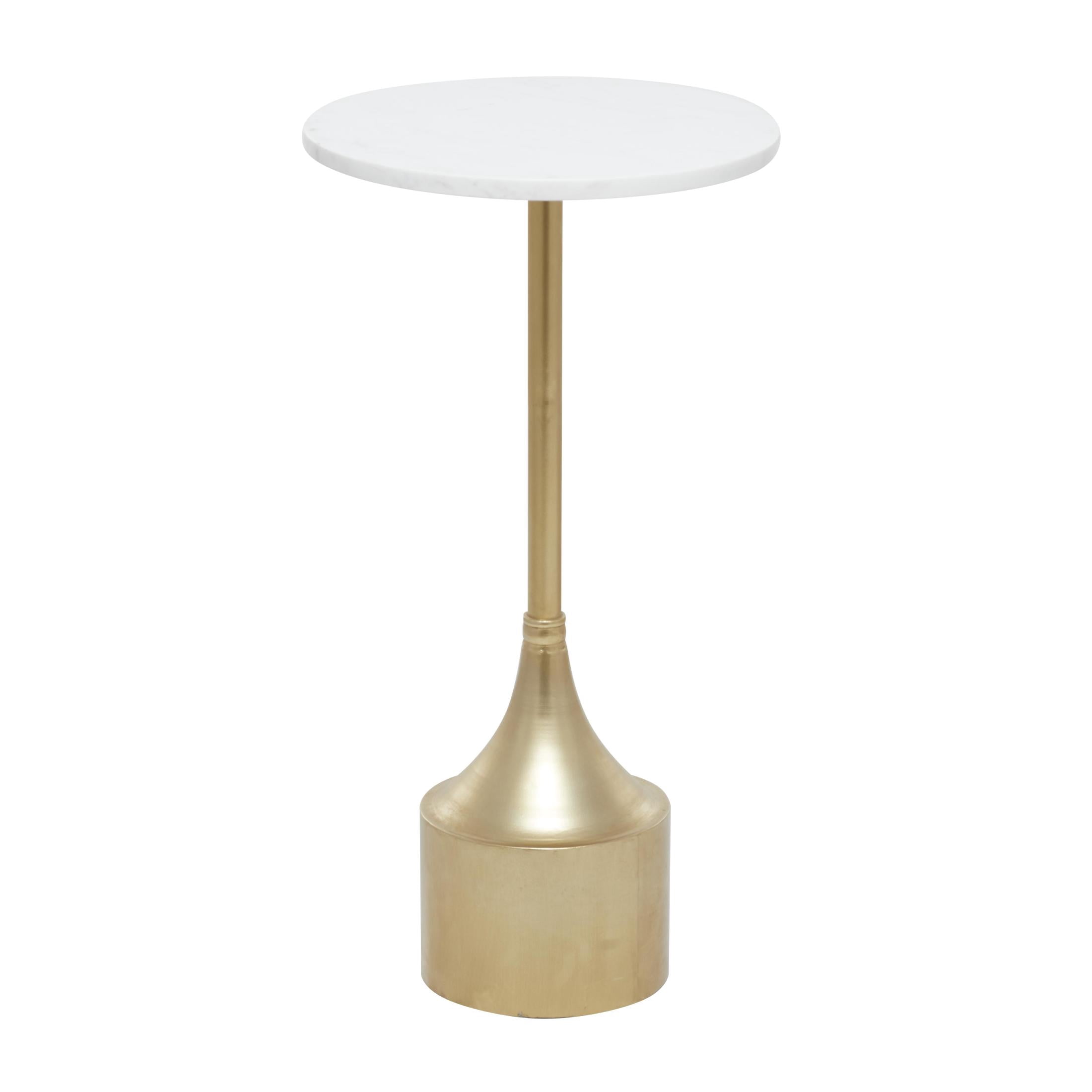 DecMode 13" x 25" Gold Metal Accent Table with White Marble Top, 1-Piece