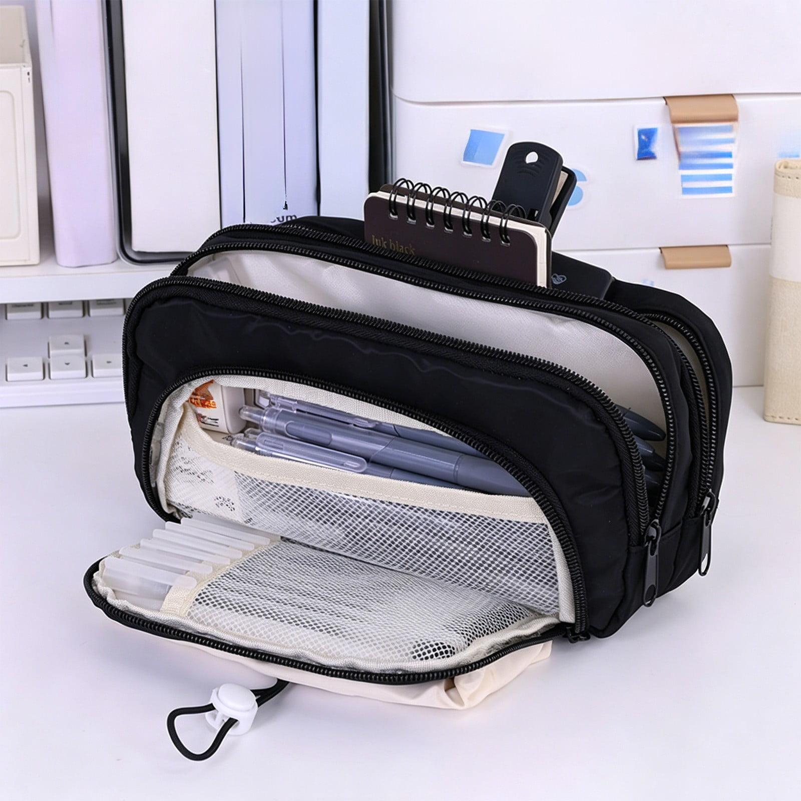 Lunxisen 1 Pcs Drawstring Pencil Bag Large Capacity Pen Case Stain Resistant Pencil Pouch Multilayer Storage Organizer Stationery