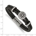 thumbnail image 3 of Primal Steel Stainless Steel Antiqued and Polished Black Leather Compass 8 Inch Bracelet, 3 of 7