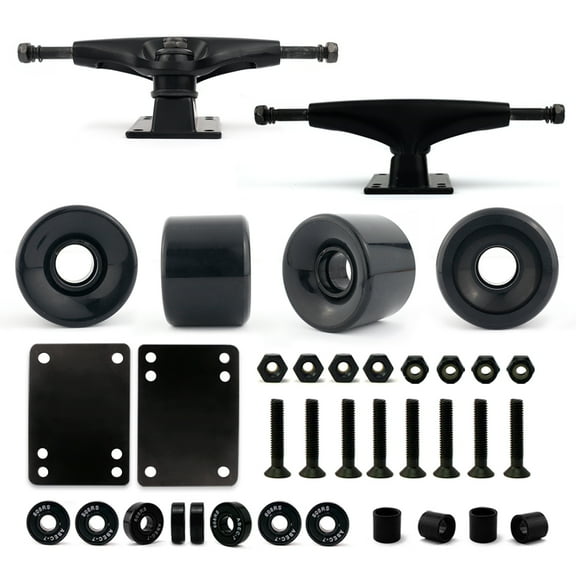 Victory Jump Cruiser Skateboard Trucks and Wheels Set, Skateboard Accessories, Skateboard Trucks 5 inch, Skateboard wheels 60mm, Skateboard Bearings (5 inch Black Truck w 60mm Black Wheels)