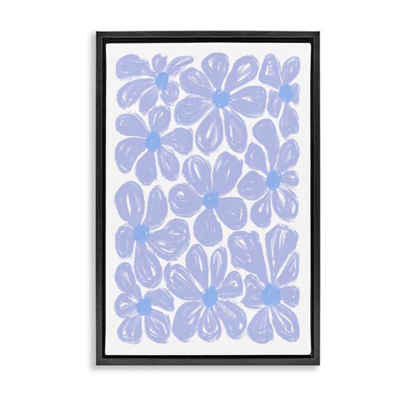 Stupell Industries Blue Blooms Patterned Floral Painting Black Floater Framed Canvas Art Print Wall Art, 17 x 25