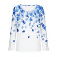 thumbnail image 6 of EchfiProm Womens Tops Pleated Fall Light blue Loose Floral Crew Neck T-Shirt for Ladies, 6 of 6