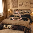 thumbnail image 4 of meiyoeat Vintage Bear Silhouette 7pcs Queen Bedding For Kids, Rustic Paw Print Bedding Comforter Set Queen For Men,Black Reversible, 4 of 7