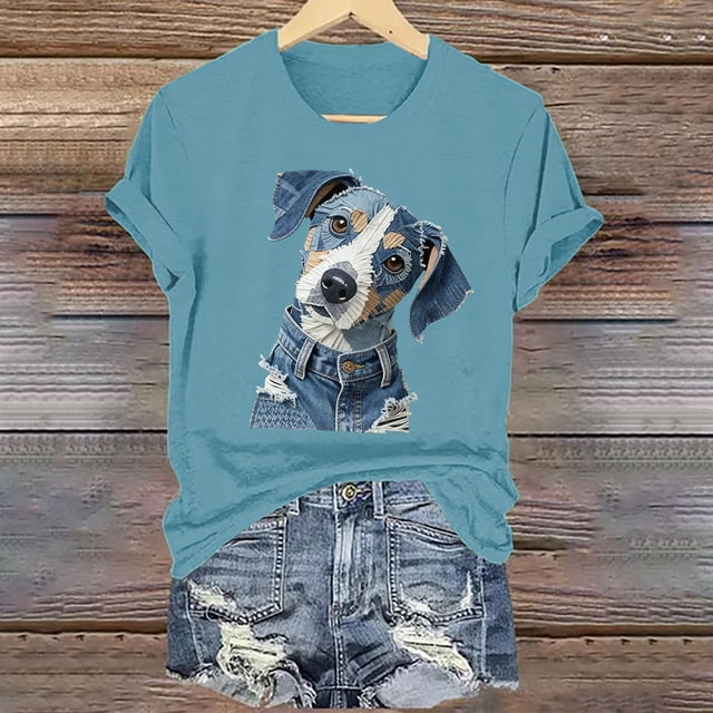 Tejiojio Women's Animal Printed T-shirt Casual Round Neck Short Sleeve Blouses S-2XL