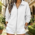 thumbnail image 2 of PRINxy Women's Soft Waffle Knit Long Sleeve Notch Lapel Full Zip Jacket Coat with Large Pockets for Fall Winter Casual White L, 2 of 6