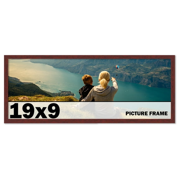 19x9 Frame Brown Mahogany Solid Wood Picture Frame Includes UV Acrylic Plexiglass, Acid Free Foam