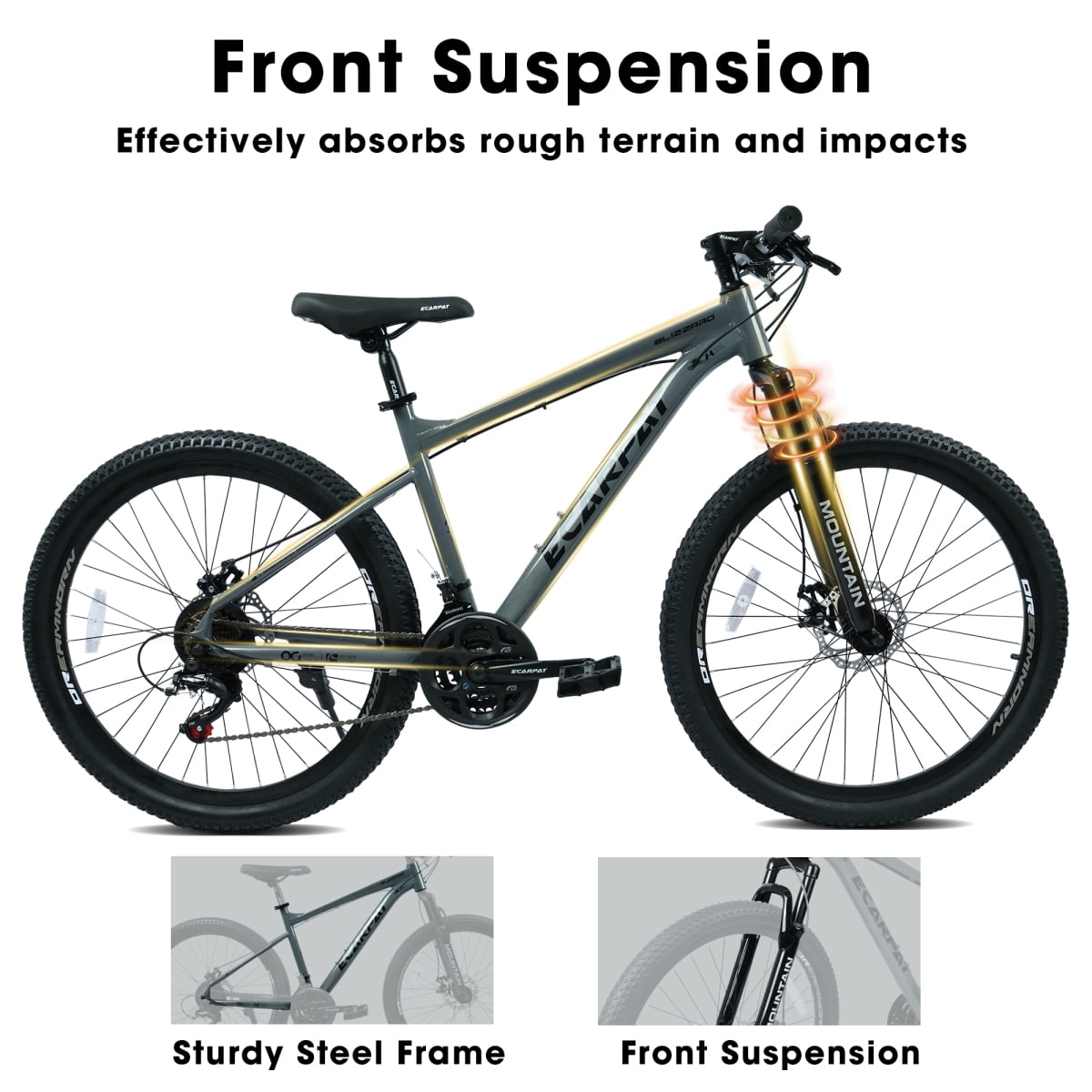 26 Inch All-Terrain Mountain Bike with Disc Brakes, 21-Speed Drivetrain, Steel Frame Front Suspension MTB for Men & Women, Trail Riding & Outdoor Cycling