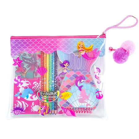 Hot Focus Color Me Notebook Set Mermaid Coloring Notebook with Soft Pencil Case & Erasable Colored
