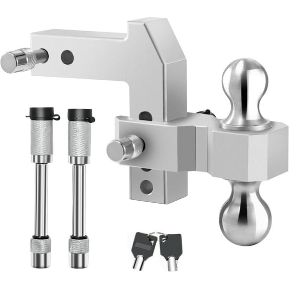 Adjustable Trailer Hitch, Fit for 2 Inch Receiver, 4/-Inch Drop/Rise, Aluminum Drop Hitch, 20000 LBS GTW - Tow Hitch for Trailer, Stainless Steel Tow Balls (2" & 2-5/16") with Double Locks