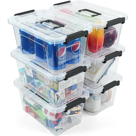 7 Quart Plastic Storage Bins 6 Pack with Secure Latching Lids Clear Stackable Organizer Containers for Easy Home Kitchen Pantry Office and Garage Storage Solutions Clear Lids