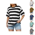 thumbnail image 1 of Striped Womens T Shirts 2026 Summer Fashionable Short Sleeve Crewneck Color Block Loose Tees, 1 of 5