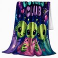 thumbnail image 2 of Cosmic Cuties Club Alien Selfie Scene Whimsical Cartoon, Cozy Typography Art Scene, Warm Flannel Blanket for Living Room and Reading Nook, Art Lovers Valentine's Day Gift, Playful Home Decor, 2 of 9