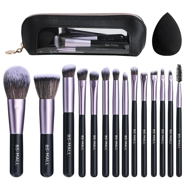 Set de brochas de maquillaje BS-MALL, 14 unidades, con esponja de maquillaje y funda
