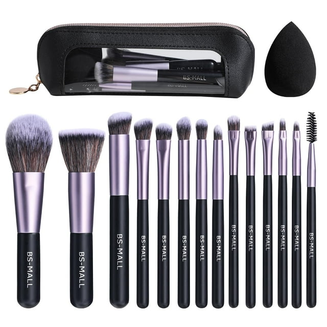 Set de brochas de maquillaje BS-MALL, 14 unidades, con esponja de maquillaje y funda
