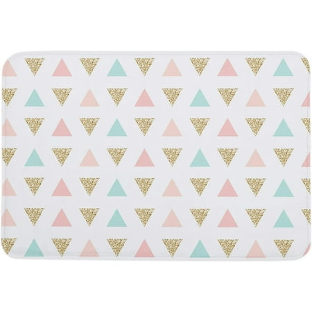 

Geometric Texture Memory Foam Doormat Anti-Skid Absorbent Indoor Door Mat Soft Floor Mat for Entryway Patio Kitchen High Traffic Areas Decor Cyan-Blue Pink Triangle White Background 20x32 Inch