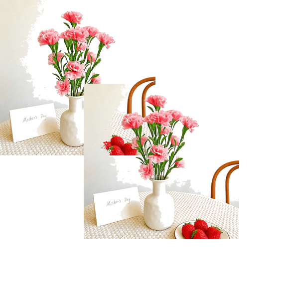 hulanddfd 2 Pcs Pink Carnations Artificial Flowers, 7 Heads Fake Carnation Bouquets 16.92" Silk Flowers for Wedding Centerpieces Dining Table Home Party Birthday Decor, Mothers Day Gift