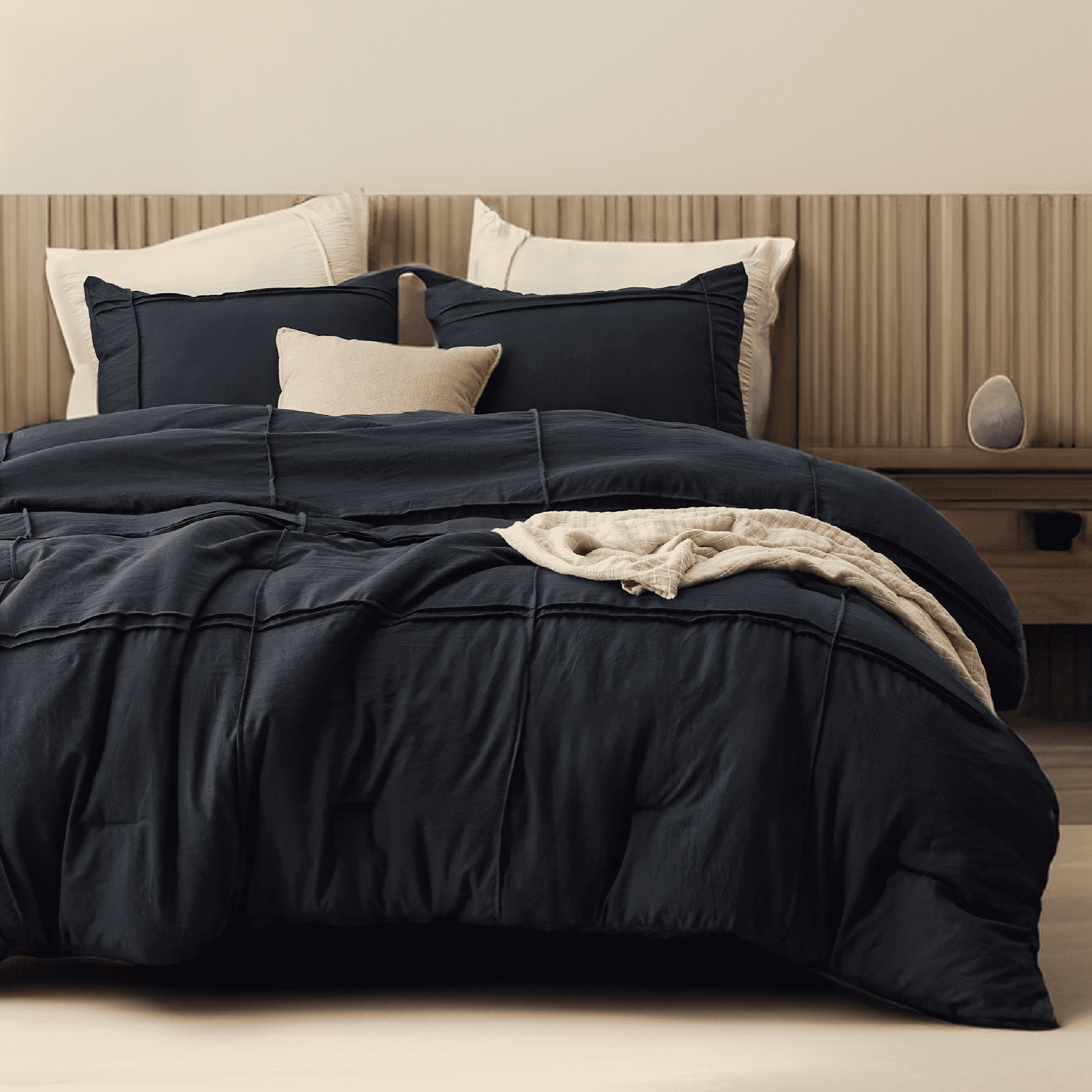U by Bedsure King Comforter Set with Sheet - 4 Pieces Soft Black Bedding Sets, Grid Pinch Pleat, All Season Lightweight Fluffy Bed Set
