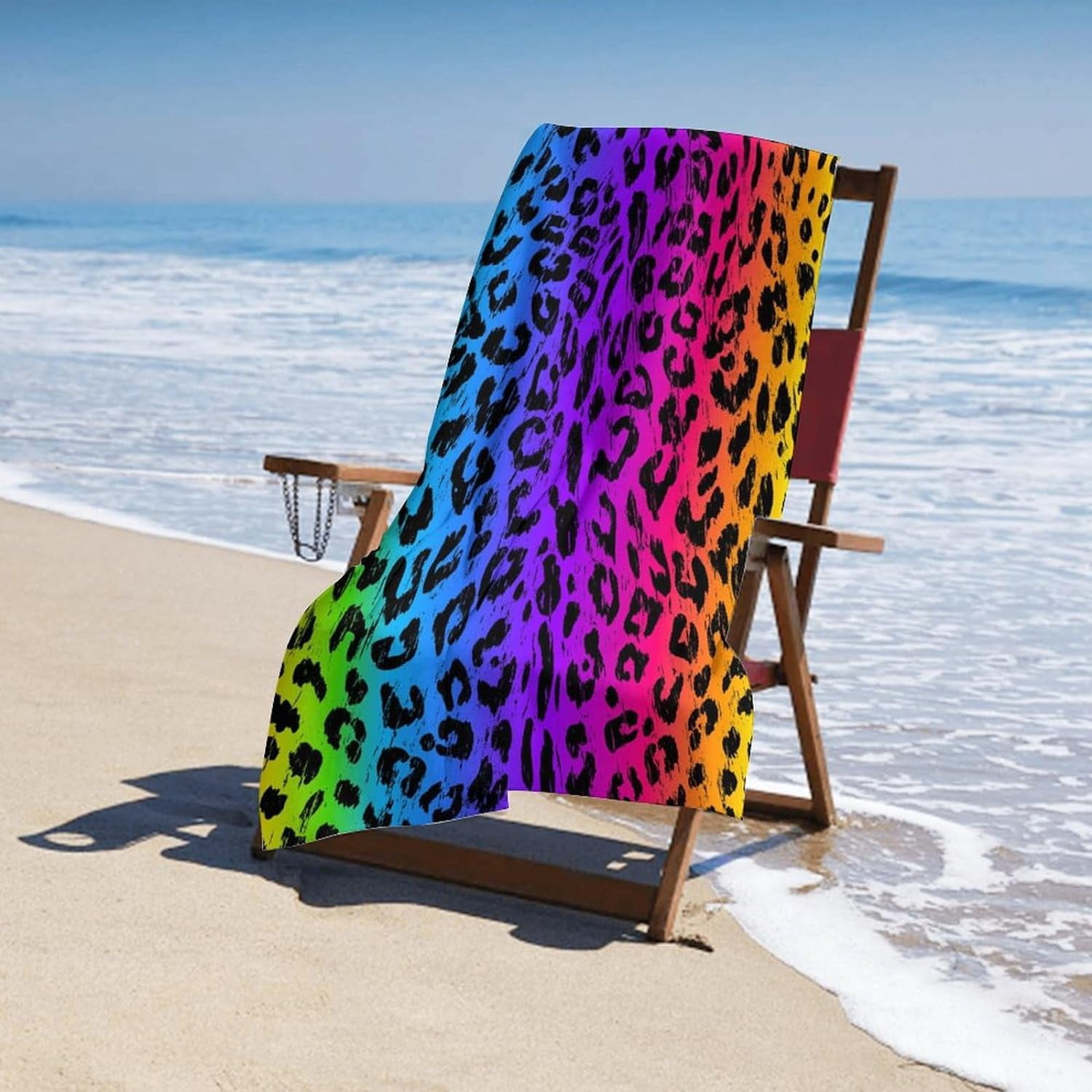 Beach Towel 31" x 51", for Rainbow Colorful Cheetah Leopard Print Bath Towels, Effective, Absorbent and Quick Dry Beach Towel, Washer Safe Towel, Eco-Friendly for Adults