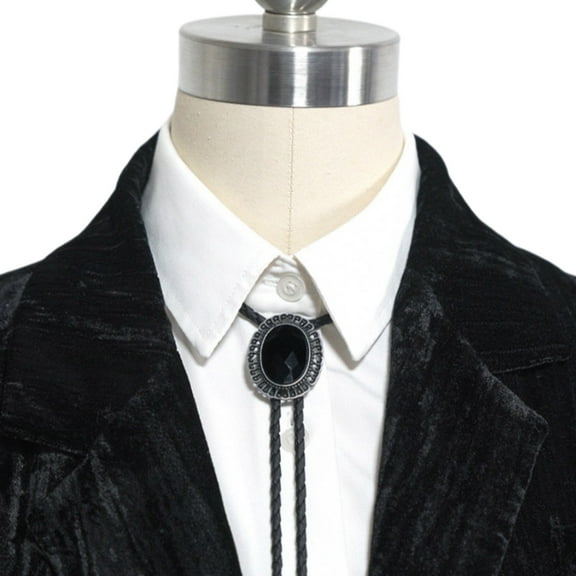 Mens Stone Cowboy Bolo Tie Western Braided Artificial Leather Rope Necktie Jewelry Shirt Chain Necklace