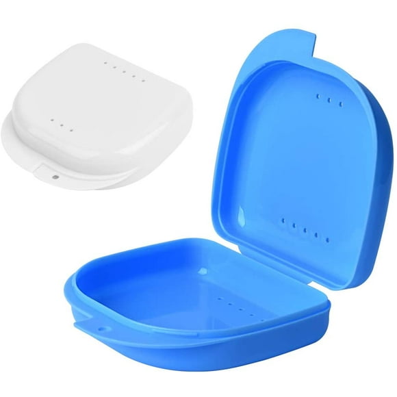 2 Pcs Retainer Box Retainer Container Partial Denture Box (Blue + White)