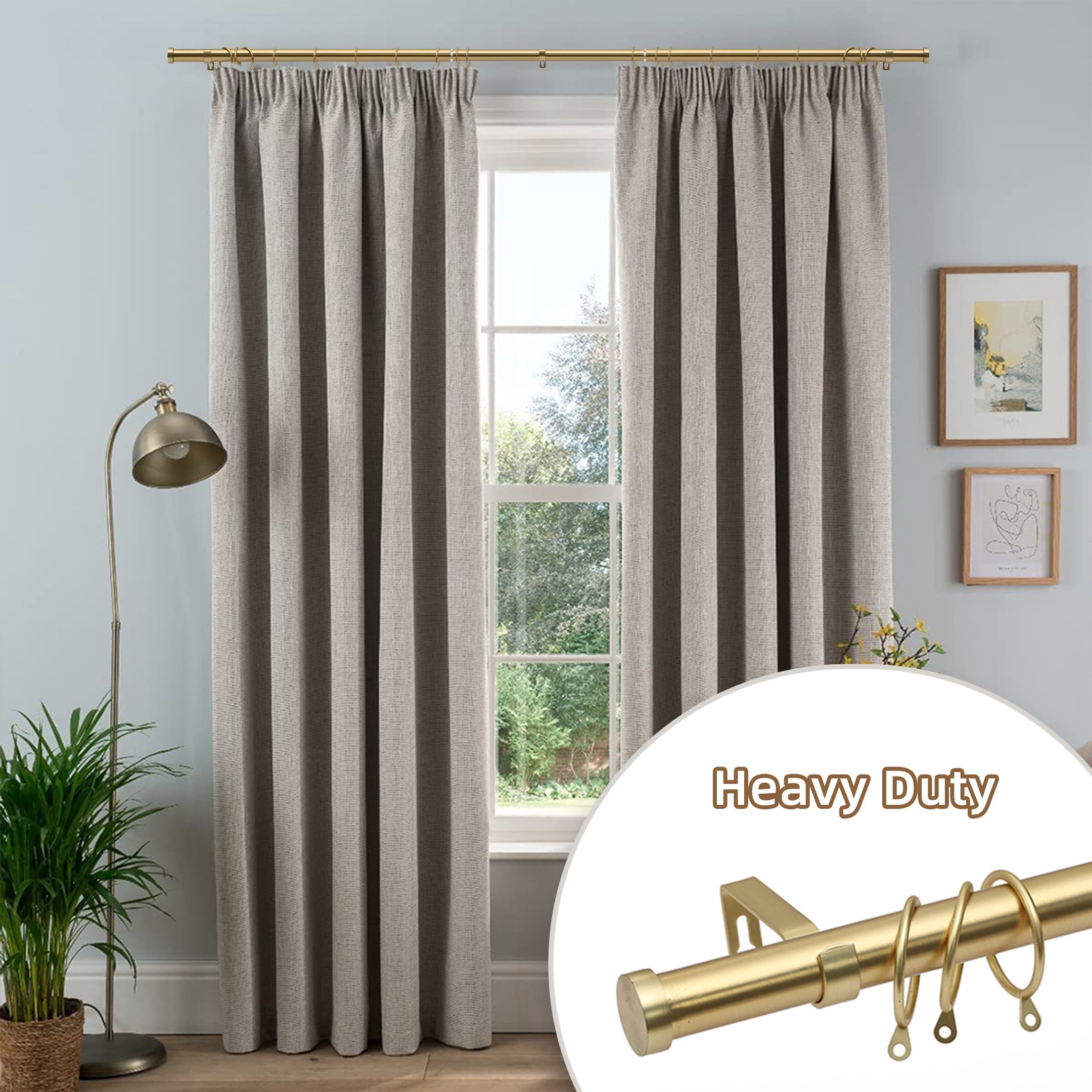 Coquilles 1 Inch Adjustable Single Curtain Rods, Gold with Cap Finials, 36-72 Inches